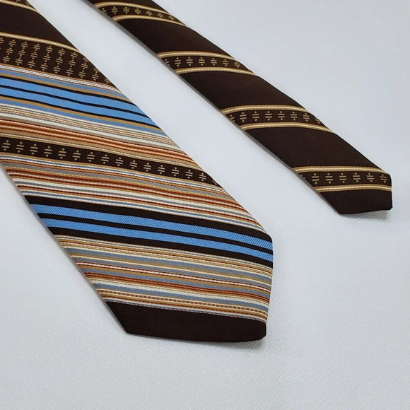 VTG Prince Consort Golden Clasp Tie Men's Polyester Necktie Brown Blue Striped - Picture 9 of 10